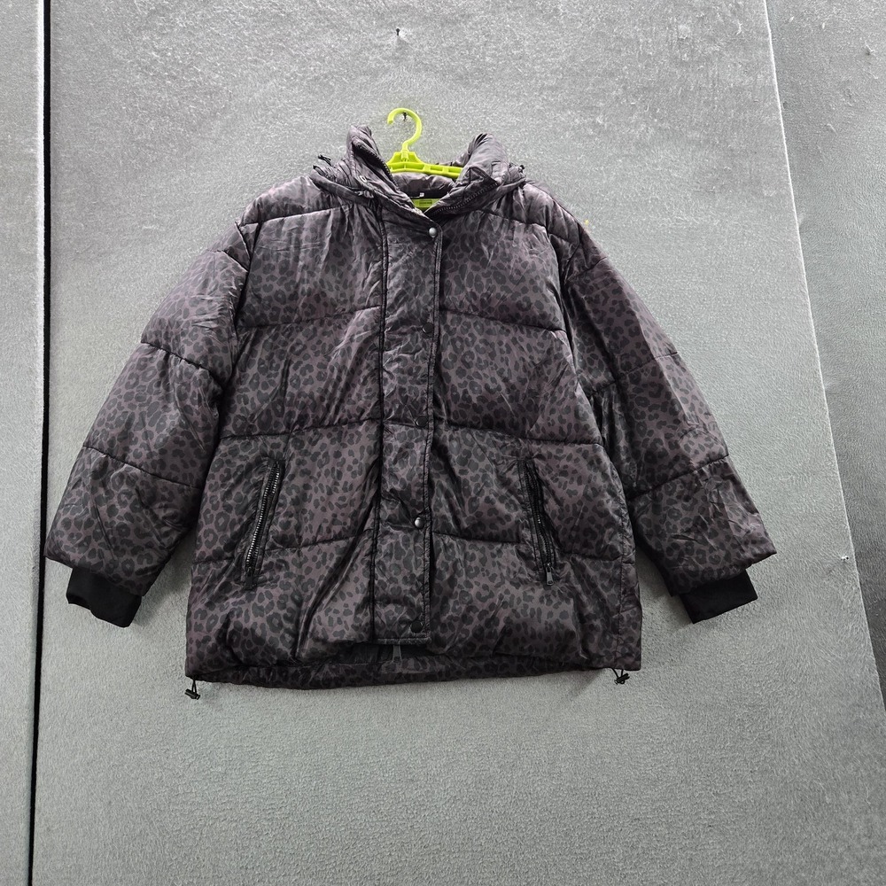 GAP Women Jacket XL Gray Animal Print Puffer Zipper Primaloft